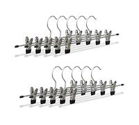 Relaxdays Percha para Pantalones, Perchas con Pinzas Ajustables H x L x P: 9 x 35,5 x 2,5 cm, Plata/Negro, Pack de 10