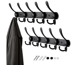 Relaxdays percha, set de 2, 5 colgadores triples, acero inoxidable, negro