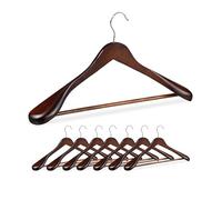 Relaxdays Perchas de Traje, Pack de 8, Colgadores de Ropa, para Colgar Chaquetas y Camisas, Barra de Pantalones, Marrón, Madera, 23 x 45 x 6 cm