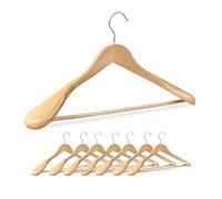 Relaxdays Perchas de Traje, Pack de 8, Colgadores de Ropa, para Colgar Chaquetas y Camisas, Barra de Pantalones, Natural, Madera, 23 x 45 x 6 cm