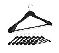 Relaxdays Perchas de Traje, Pack de 8, Colgadores de Ropa, para Colgar Chaquetas y Camisas, Barra para Pantalones, Negro
