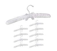 Relaxdays Pack de 10 Perchas Forradas de Raso con Lazo Decorativo, Giratorias, Madera-Tela-Metal, 38 cm de Ancho, Blanco