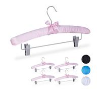 Relaxdays Pack 5 Perchas Forradas Raso, Vintage, Pinzas Ajustables, Gancho Giratorio, 19,5x38x3,5 cm, Rosa