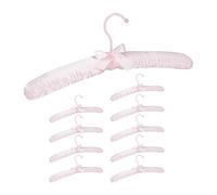 Relaxdays Pack de 10 Perchas Forradas de Raso con Lazo Decorativo, Giratorias, Madera-Tela-Metal, 38 cm de ancho, Rosa