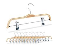 Relaxdays Perchas para Pantalones y Faldas, Pack de 12, con Gancho Móvil y Giratorio, Largo 37,5 cm, Natural y Plateado, Madera, 17 x 37,5 x 2,5 cm