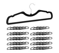 Relaxdays Perchas Terciopelo, Pack de 50, Antideslizantes, Ahorra Espacio, con Barra y Muescas, Hierro, 42 cm, Negro, Plástico
