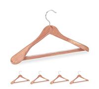 Relaxdays Perchas Traje Madera de Cedro, 5 Uds., Contra Polillas, Antideslizantes, Hombros Anchos, Barra, 45 cm, Marrón