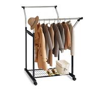 Relaxdays Kleiderständer auf Rollen Perchero con Ruedas, Barra Doble, Estante Grande, Altura Ajustable de 108 a 160 cm, Plateado/Negro, Plástico, Acero Inoxidable