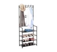Relaxdays Perchero, 4 estantes para zapatos, 2 barras con ganchos, recibidor, 150,5 x 59,5 x 25 cm, acero, negro