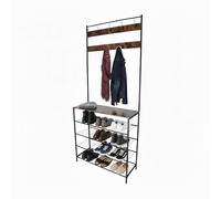 Relaxdays Perchero, 4 estantes para zapatos, 2 hileras de ganchos, perchero 190 x 80 x 30 cm, hierro, negro/marrón