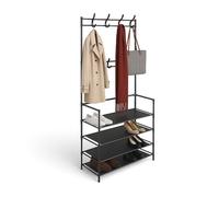 Relaxdays Perchero, 4 estantes para Zapatos, 8 Ganchos Dobles, Negro | Pasillo, perchero libre 150 x 61 x 27,5 cm