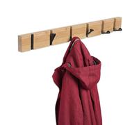 Perchero Relaxdays, 6 Ganchos abatibles, Bambú/Metal, H x W x P: 5 x 60 x 1,5 cm, para Pasillo, Natural/Negro