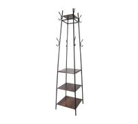 Relaxdays Perchero, 8 ganchos, 4 estantes, 180 x 43 x 43 cm, perchero, hierro y MDF, negro y marrón oscuro
