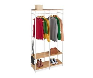 Relaxdays Perchero, abierto, armario, estantes y barra, HBT: 180 x 94,5 x 40 cm, perchero, metal, blanco/madera