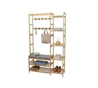 Relaxdays Perchero, Banco, Zapatero, 15 Ganchos, 5 estantes, 175 x 104 x 33 cm, bambú, Natural