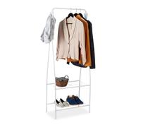 Relaxdays Perchero Burro Metálico con Barra, 2 Estantes y 4 Ganchos, Recibidor, Hierro, 1 Ud., 158 x 60 x 33 cm, Blanco