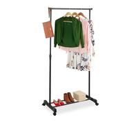 Relaxdays Perchero Burro con Ruedas, Metálico, Colgador Ropa con Barra de Altura Ajustable, 94-161x75,5x42,5 cm, Negro, Acero