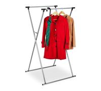 Relaxdays Perchero Burro Extensible, 139x135x95 cm, 2 Barras para Ropa, Pasillo, Colgador Plegable, Metálico, Plateado