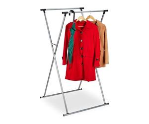 Relaxdays Perchero Burro Extensible, 139x135x95 cm, 2 Barras para Ropa, Pasillo, Colgador Plegable, Metálico, Plateado