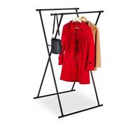 Relaxdays Perchero Burro Telescópico y Plegable, 139x135x95 cm, 2 Barras para Ropa, Pasillo, Colgador, Metálico, Negro