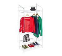 Relaxdays Perchero Burro Metálico Adornos, Colgador Ropa Retro, 161x78x36 cm, 3 Baldas y Barra Perchas, Color Blanco, Hierro, 161 x 78 x 36 cm