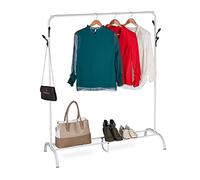 Relaxdays Perchero Burro Metálico, Balda, 6 Ganchos, Barra Perchas Dormitorio, 145x132x44 cm, de Pie, Color Blanco, Acero