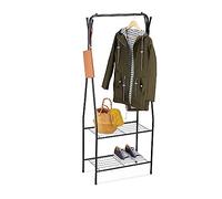 Relaxdays Perchero Burro Metálico con 2 Baldas, 4 Ganchos, Colgador para Ropa, 158 x 60 x 33 cm, Mueble Entrada, Negro