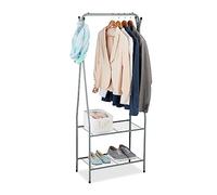 Relaxdays Perchero Burro Metálico con 4 Ganchos, 2 Baldas, Colgador para Ropa, 158 x 60 x 33 cm, Mueble Entrada, Gris, Hierro