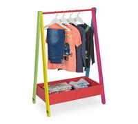Relaxdays Perchero Burro Infantil, Colgador de Ropa para Niños, Guardarropa con Balda, 99x64,5x42 cm, de Pie, Multicolor, Madera