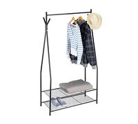 Relaxdays Perchero Burro Sandra con 2 Estantes y Barra para Colgar Ropa, Acero, 162 x 90 x 40 cm, Negro
