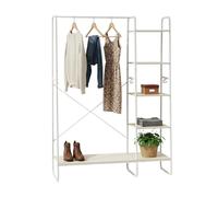 Relaxdays Perchero con 5 estantes, Barra y 6 Ganchos, Efecto Madera, 160x120x45 cm, Blanco/Natural