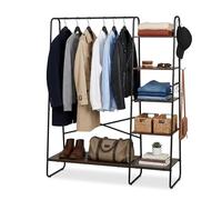 Relaxdays Perchero con 6 estantes y Ganchos, Barra para Ropa, 160x120x45 cm, marrón-Negro