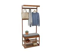 Relaxdays Perchero con Banco, 2 Niveles para Zapatos, 10 Ganchos, HBT: 175x70x33 cm, Acabado Nogal, marrón
