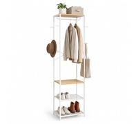 Relaxdays Perchero con Barra, 4 estantes, 8 Ganchos, Blanco Natural | 181x40x28 cm, metal efecto madera