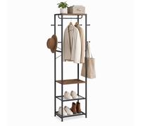 Relaxdays Perchero con Barra para recibidor, Metal marrón-Negro | 4 estantes y 8 ganchos, 181x40x28 cm