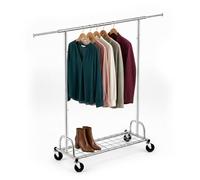 Relaxdays Perchero con Ruedas, Plateado | Barra para ropa de gran resistencia, ajustable y extensible, soporte con ruedas para ropa, de metal