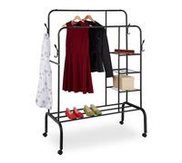 Relaxdays Perchero con ruedas y doble barra negro