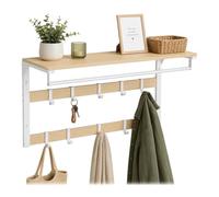 Relaxdays Perchero de Pared 3 en 1, 10 Ganchos, Barra, Natural/Blanco | Repisa para sombreros, 42 x 80 x 30 cm