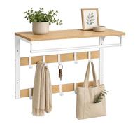 Relaxdays Perchero de Pared 3 en 1, 10 Ganchos, Barra para Ropa, repisa para Sombreros, 42 x 65 x 30 cm, Natural/Blanco