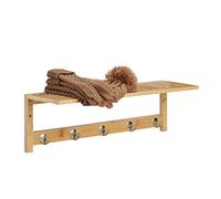 Relaxdays Perchero de Pared con 5 Ganchos y Estante, Toallero Baño Bambú, Recibidor, Pasillo, 18 x 62 x 16 cm, Natural