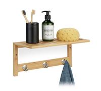 Relaxdays Perchero de Pared con 3 Ganchos y Estante, Recibidor, Cocina, 18 x 37,5 x 16 cm, Toallero de Baño, Natural, Metal