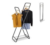 Relaxdays Perchero de Pie, 2 Barras de Colgar y Estante, 152x67x44 cm, Plegable, Metálico, Diseño Moderno, Negro/Natural, Hierro