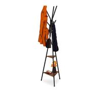 Relaxdays Perchero de Pie Industrial, 181,5 x 50 x 43 cm, Colgador Chaquetas con 2 Baldas, Metal y MDF, Negro y Marrón