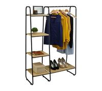 Relaxdays Perchero de Pie Metálico, 5 Baldas, Colgador Ropa con Barra y Estantería, 150x100x41cm, Armario Abierto, Negro, Hierro, 150x100x41 cm