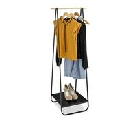 Relaxdays Perchero de Pie Metálico, con Balda, Colgador Ropa, Barra Efecto Madera, 141 x 56 x 45 cm, Negro y Natural, Hierro