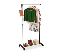 Relaxdays Perchero de Pie Metálico, con Ruedas, Colgador Ropa con Barra Ajustable, 91-156x76x40,5 cm, Negro y Plateado, Acero