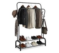 Relaxdays perchero doble, Al x An x F: 146 x 110 x 33 cm, 2 estantes, 2 barras, 8 ganchos, negro