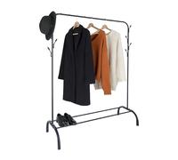 Relaxdays Perchero, HxBxT: 148 x 110 x 40 cm, estante, ganchos y barra para ropa, metal, perchero, negro