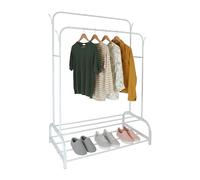 Relaxdays Perchero, HxBxT: 155 x 110 x 55 cm, 2 estantes y 2 barras para ropa, 4 ganchos, perchero doble, blanco