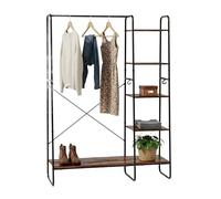 Relaxdays Perchero Industrial de 6 baldas, Barra y Ganchos, 160x120x45 cm, Negro/marrón